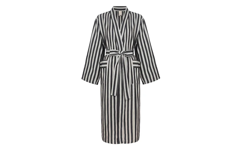  Cotton and linen robe, Mizar & Alcor striped black