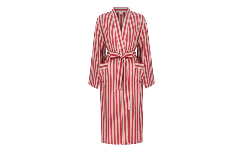  Cotton and linen robe, Mizar & Alcor striped red