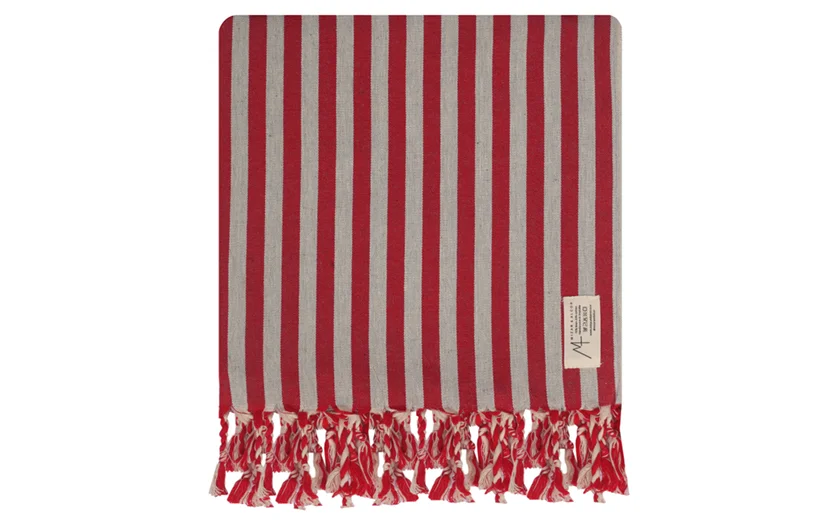  Cotton and linen towel, Mizar & Alcor striped red