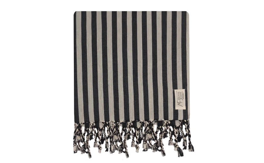 Linen and cotton towel, Mizar & Alcor striped black