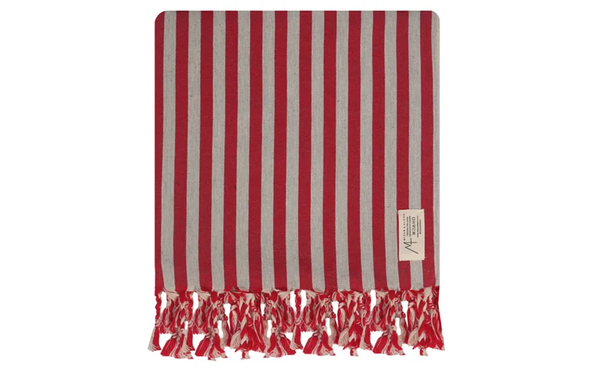 Linen and cotton towel, Mizar & Alcor striped red