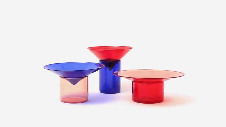 Vovo borosilicate set, tre product, blue-pink-red