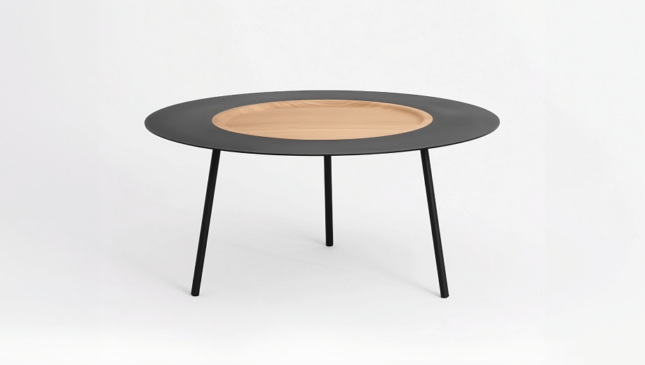 Woodplate Coffee steel table, tre product, large black, oak