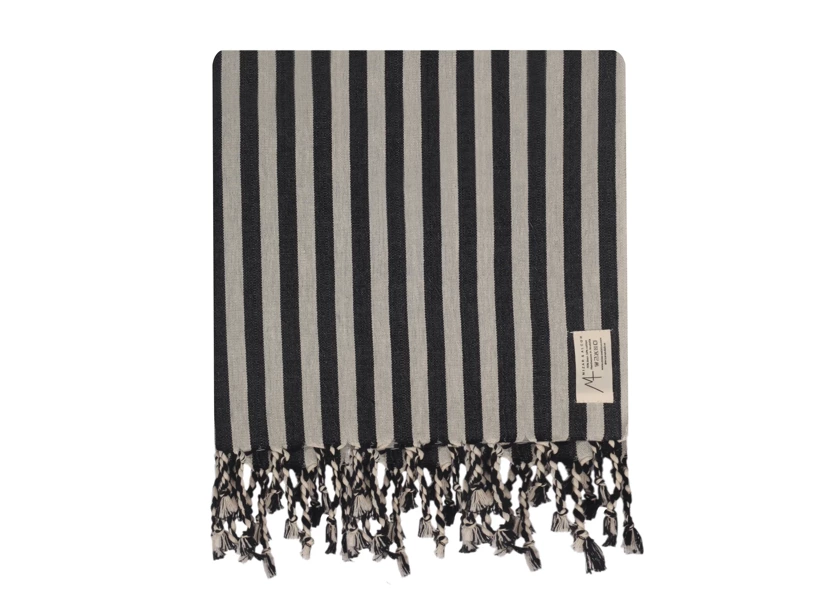 Linen and cotton towel, Mizar & Alcor striped black