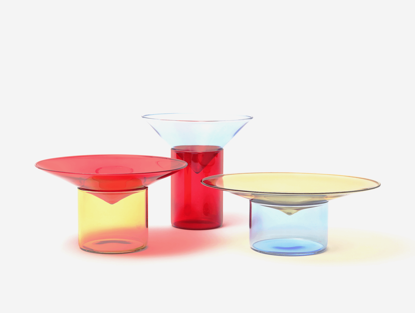 Set en borosilicate Vovo, tre product, bleu clair-rouge-jaune