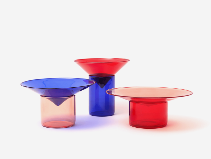 Set en borosilicate Vovo, tre product, bleu-rose-rouge