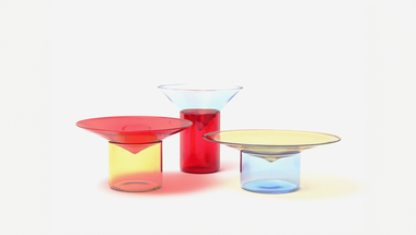 Vovo borosilicate set, tre product, light blue-red-yellow