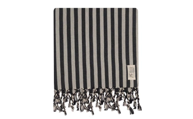 Linen and cotton towel, Mizar & Alcor striped black