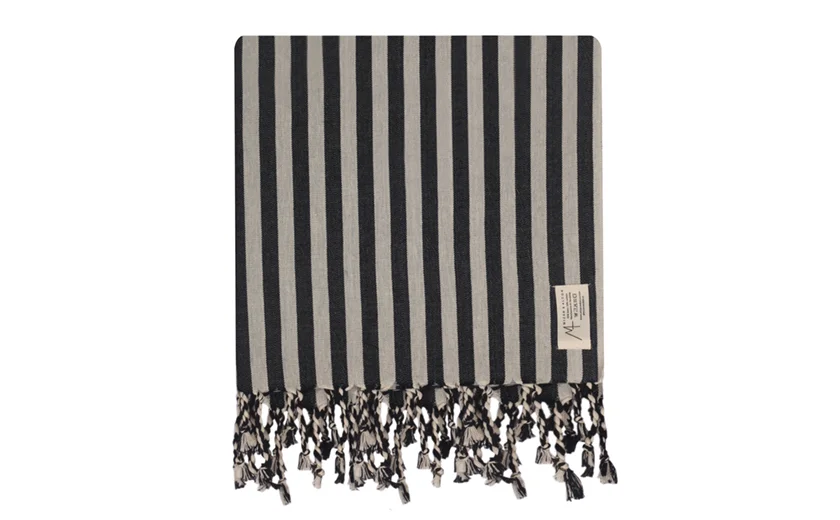 Ręcznik z lnu i bawełny, Mizar & Alcor striped black