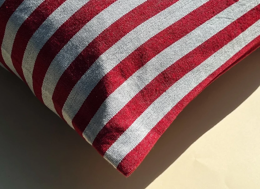 Poszewka na poduszkę z lnu i bawełny, Mizar & Alcor Mute, Striped Red