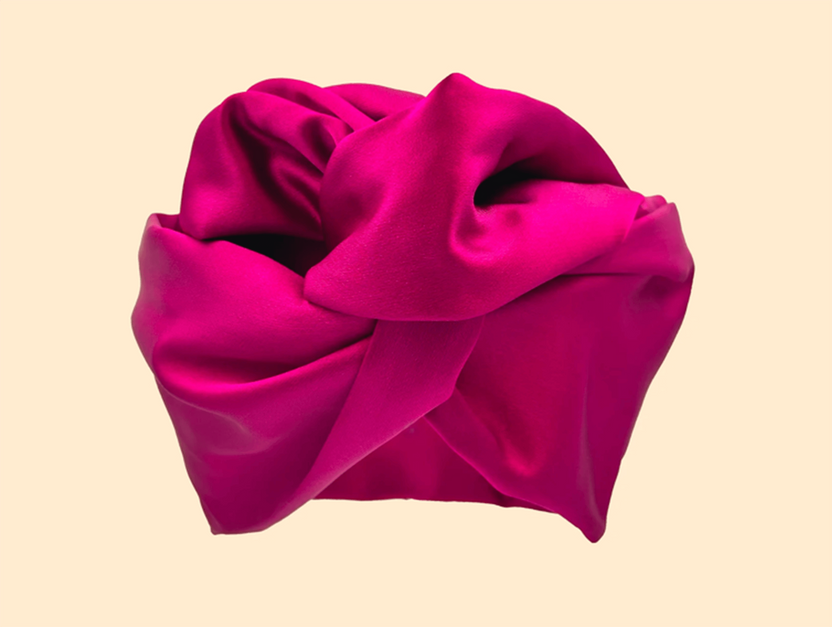 Turban Paloma Germain, satynowy jedwab, Duchesse Fuchsia